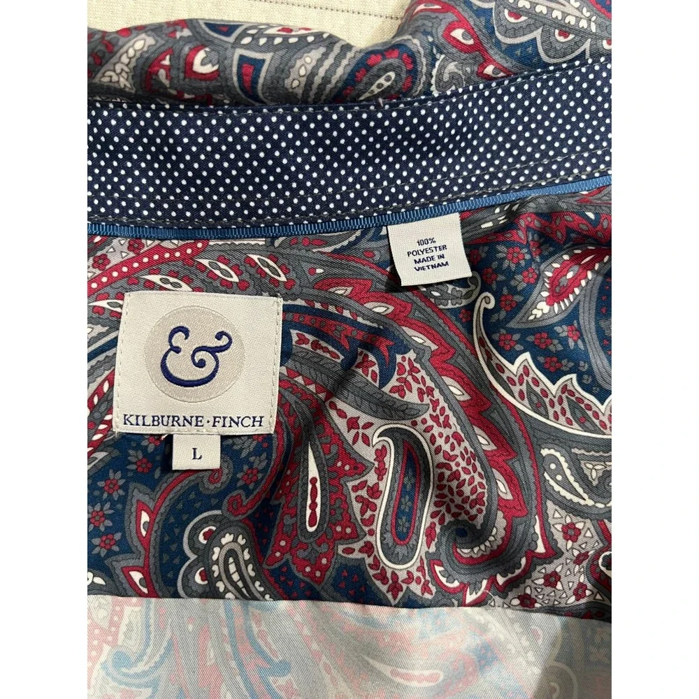 Kilburne & Finch Mens L Blue Red Paisley Long Sleeve Button Down Shirt